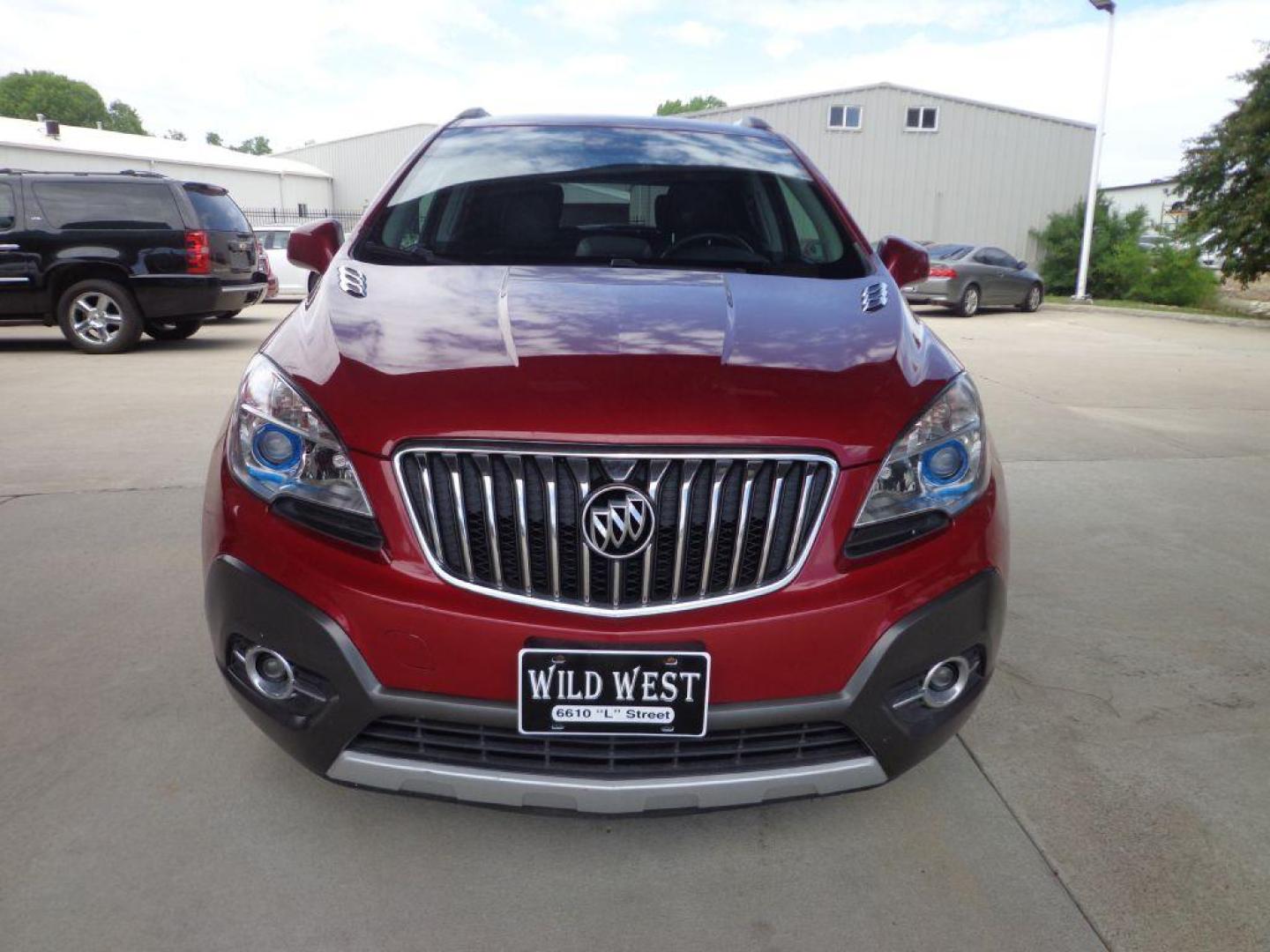 2013 MAROON BUICK ENCORE LEATHER (KL4CJGSBXDB) with an 1.4L engine, Automatic transmission, located at 6610 L St., Omaha, NE, 68117, (402) 731-7800, 41.212872, -96.014702 - Photo#1